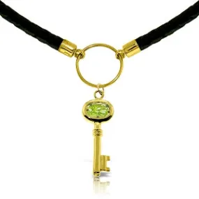 0.5 Carat 14K Solid Yellow Gold Leather Key Necklace Peridot