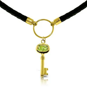 0.5 Carat 14K Solid Yellow Gold Leather Key Necklace Peridot