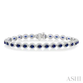 1 ctw Round Cut Diamond & 4x3MM Oval Cut Sapphire Precious Bracelet in 14K White Gold