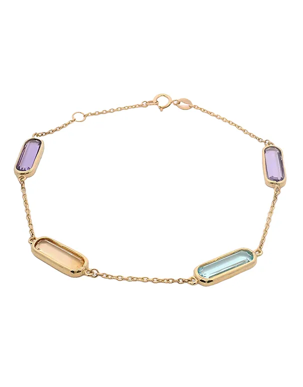 10ct Yellow Gold Blue Topaz, Amethyst and Citrine Bracelet - 788592