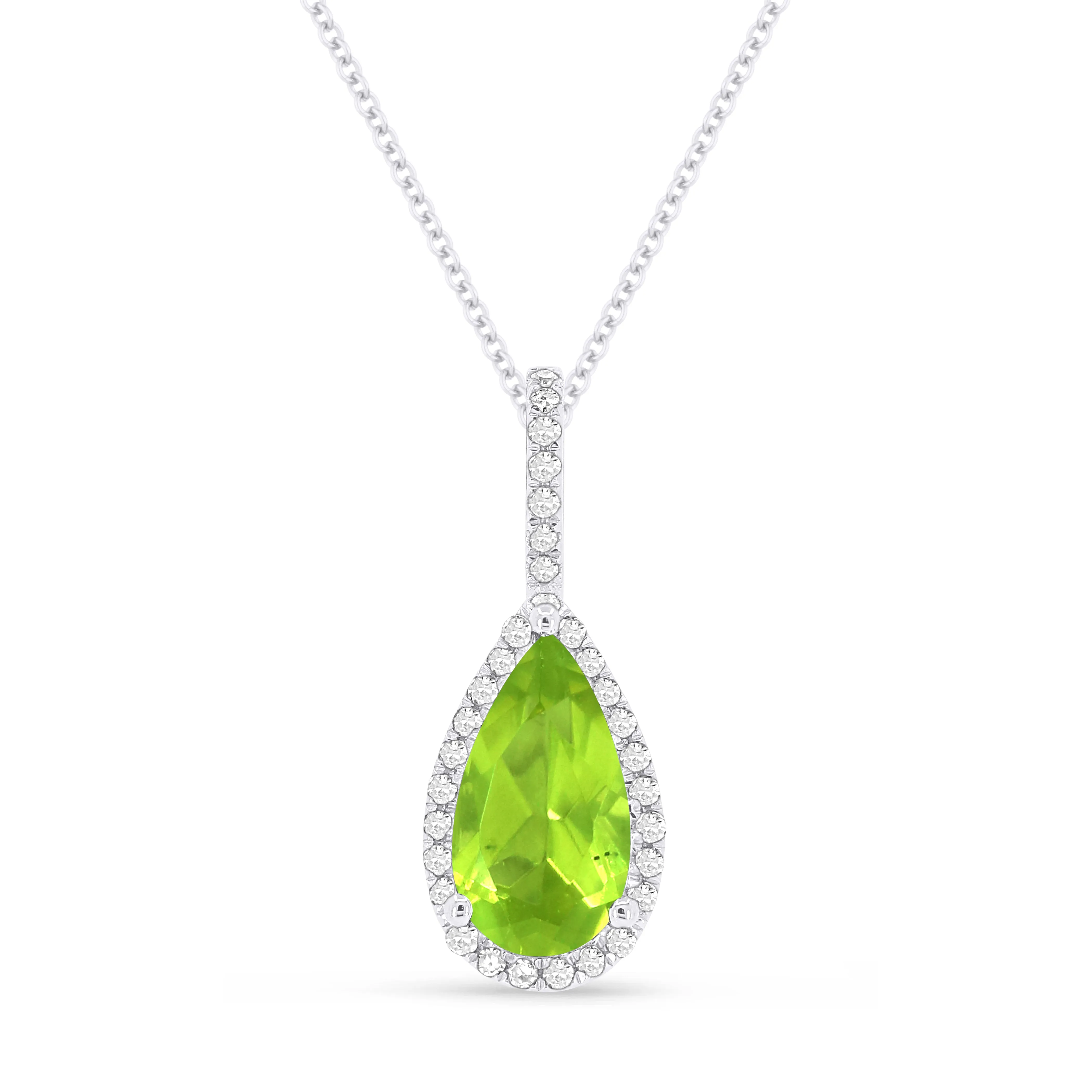 1.15Ct Peridot 16"pendant Necklace In 14K White Gold