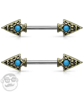 14G Arrowhead Turquoise Nipple Ring Barbell