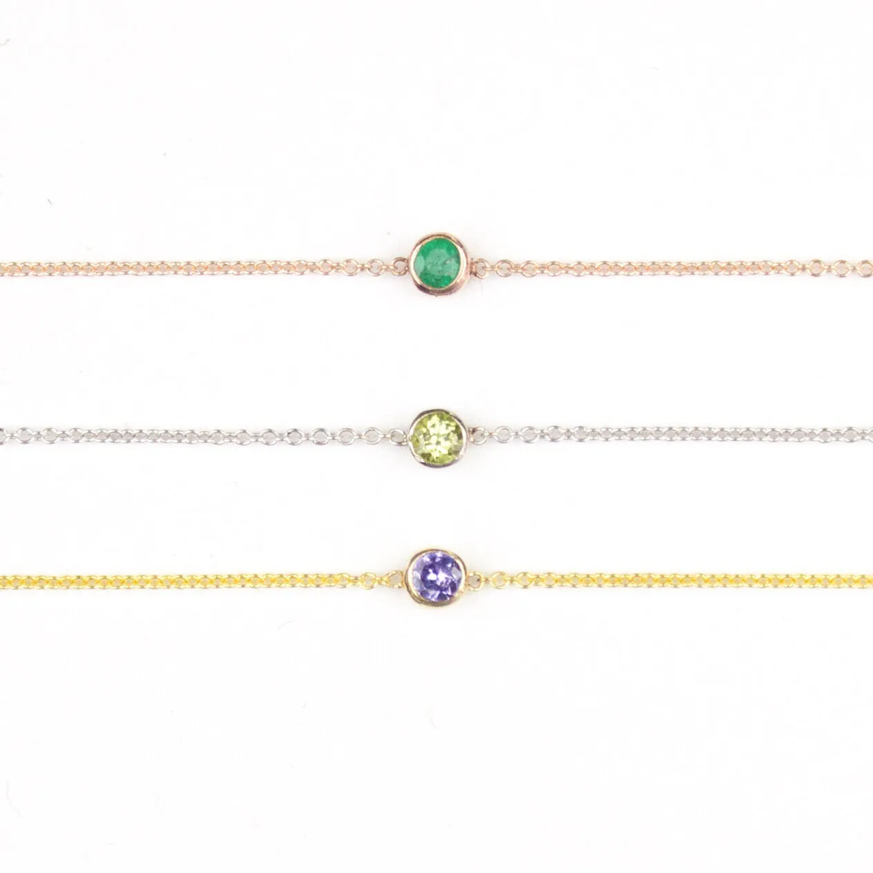 14K Gold Asymmetrical Birthstone Necklace - Peridot (August)