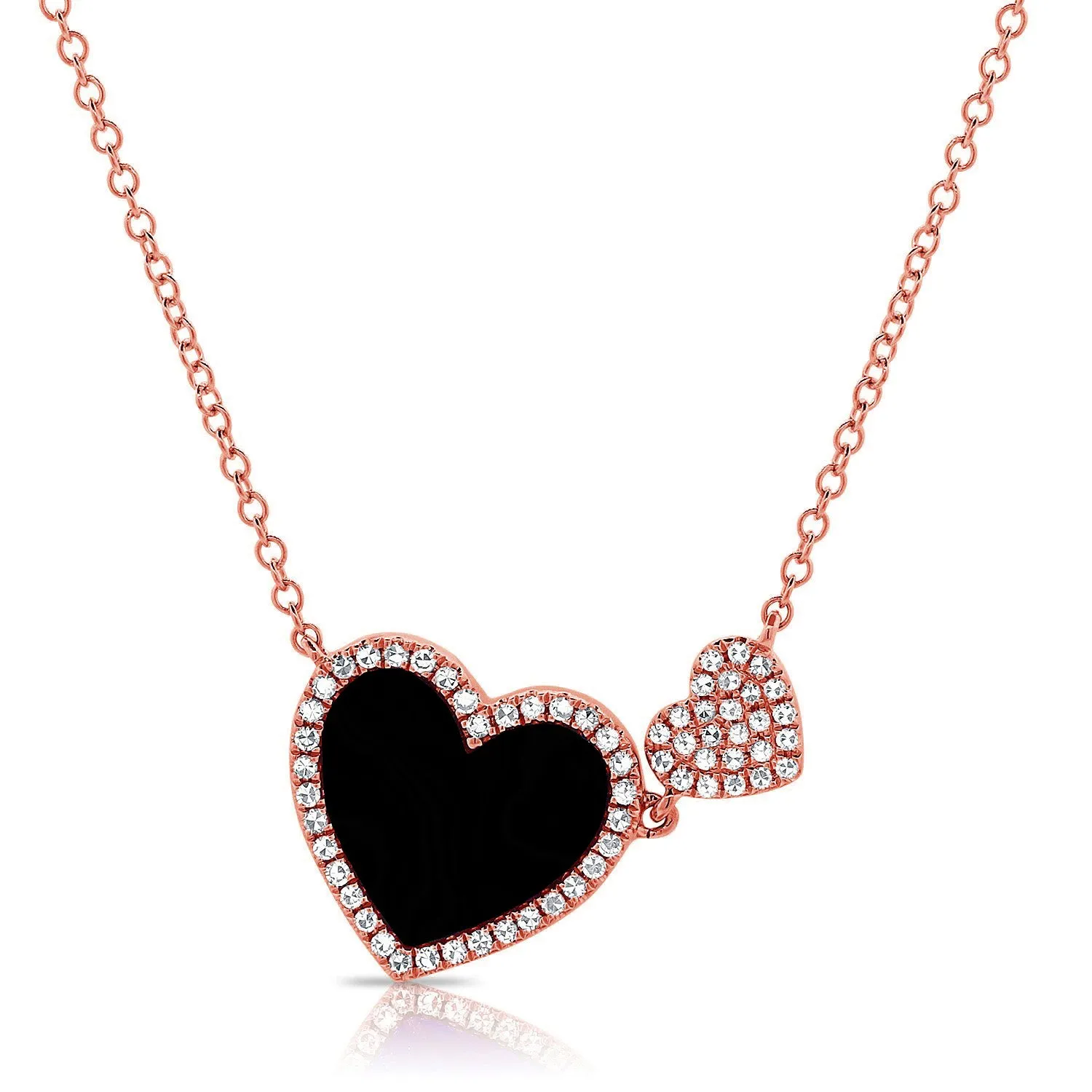 14K GOLD DIAMOND YARDENA ONYX DOUBLE HEART NECKLACE