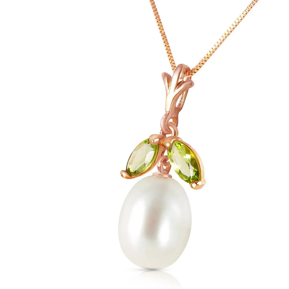 14K Solid Rose Gold Natural Pearl & Peridot Necklace