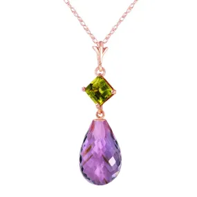 14K Solid Rose Gold Necklace w/ Peridot & Purple Amethyst