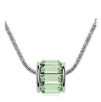 14K White Gold plated Peridot Green IOBI Crystals Necklace