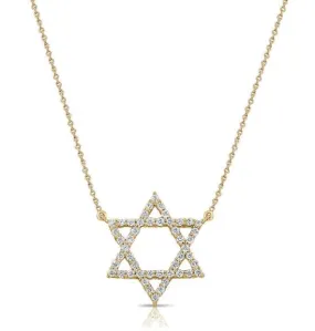 14k Yellow Diamond Star of David Necklace