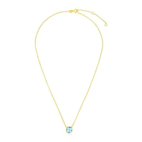 14k Yellow Gold 17 inch Necklace with Cushion Blue Topaz