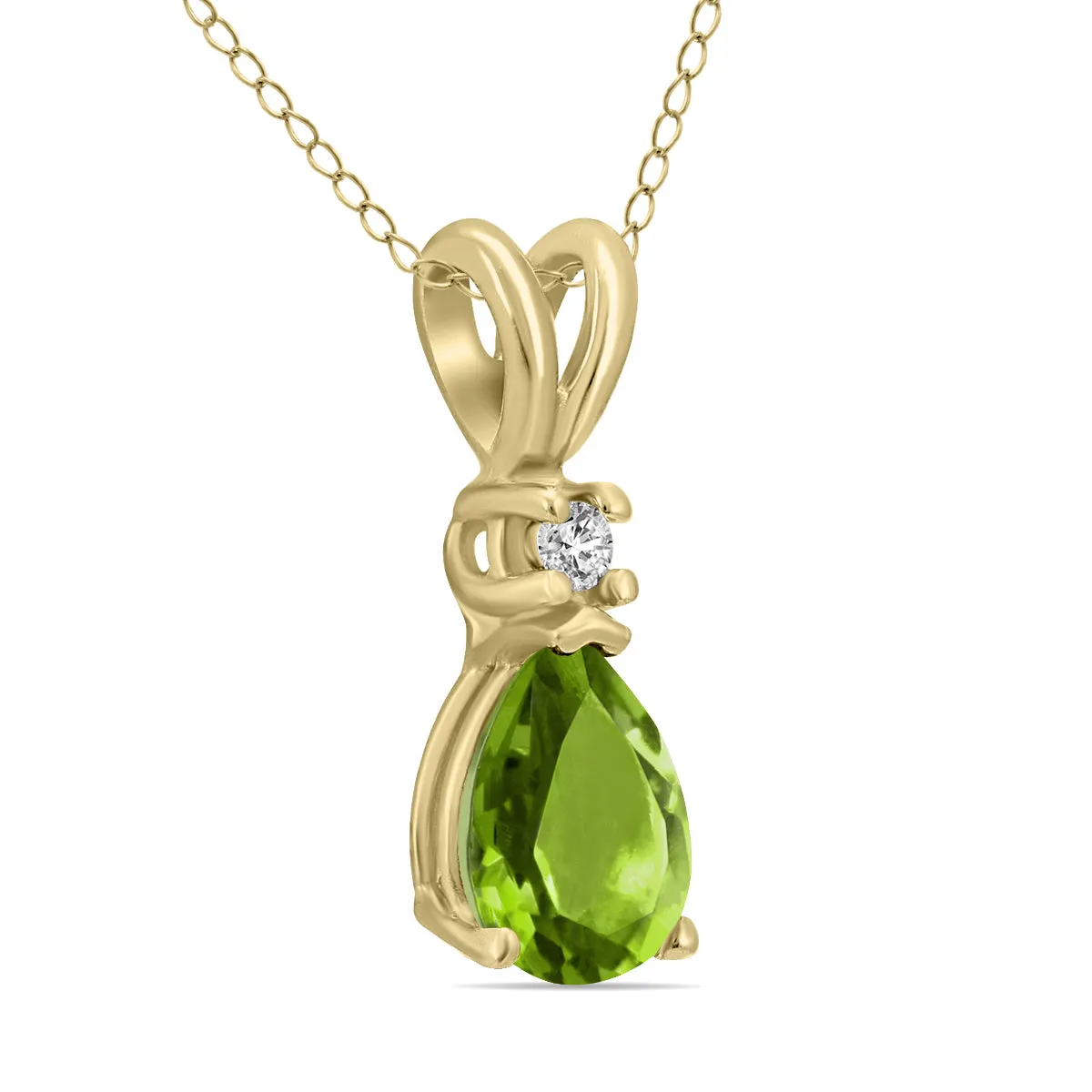 14K Yellow Gold 7X5Mm Pear Peridot And Diamond Pendant