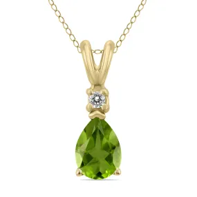 14K Yellow Gold 7X5Mm Pear Peridot And Diamond Pendant