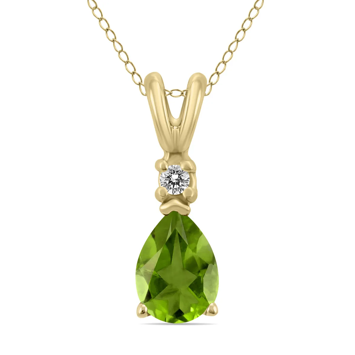 14K Yellow Gold 7X5Mm Pear Peridot And Diamond Pendant