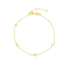 14K Yellow Gold Adjustable Mini Cross Stations Bracelet