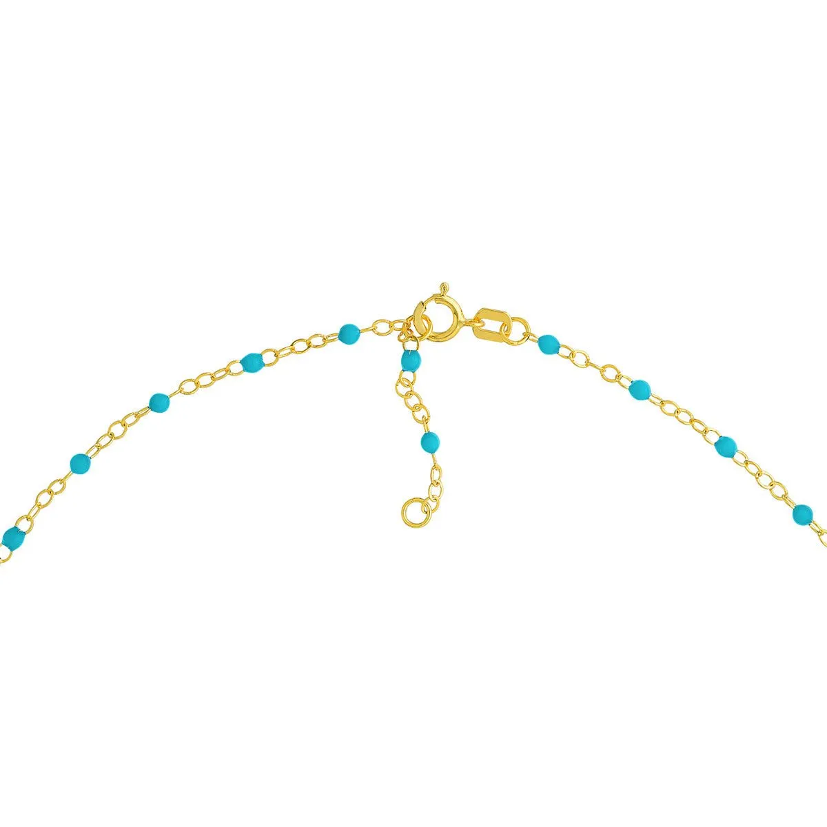 14K Yellow Gold Light Turquoise Enamel Bead Piatto Chain Bracelet