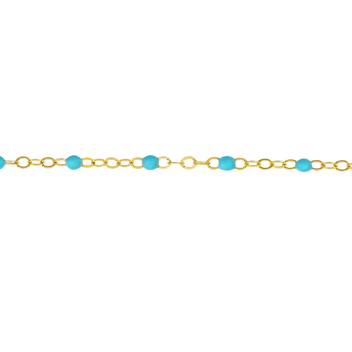 14K Yellow Gold Light Turquoise Enamel Bead Piatto Chain Bracelet