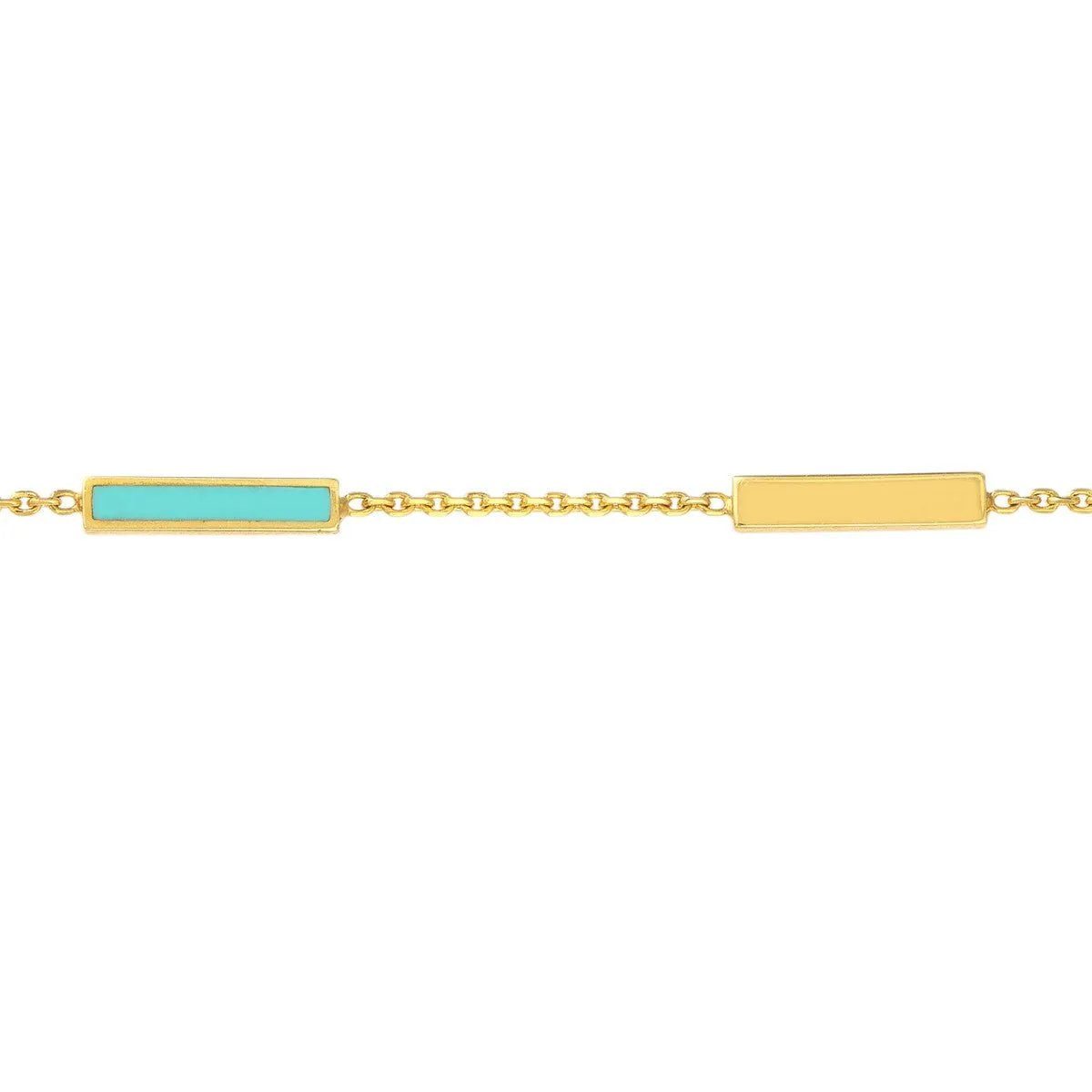 14K Yellow Gold Lt Turquoise Enamel Alternating Bar Stations Adjustable Bracelet