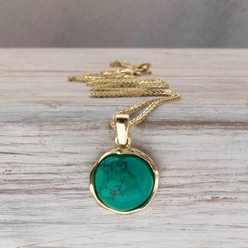 14K Yellow Gold Round Turquoise 12mm Pendant