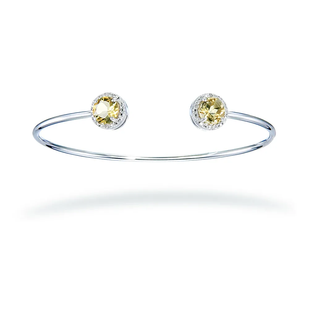 1.70 cttw Citrine Cuff Bangle Bracelet Brass With Rhodium Plating 7 MM Round