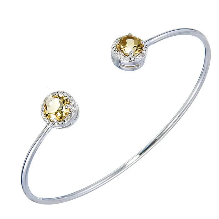 1.70 cttw Citrine Cuff Bangle Bracelet Brass With Rhodium Plating 7 MM Round