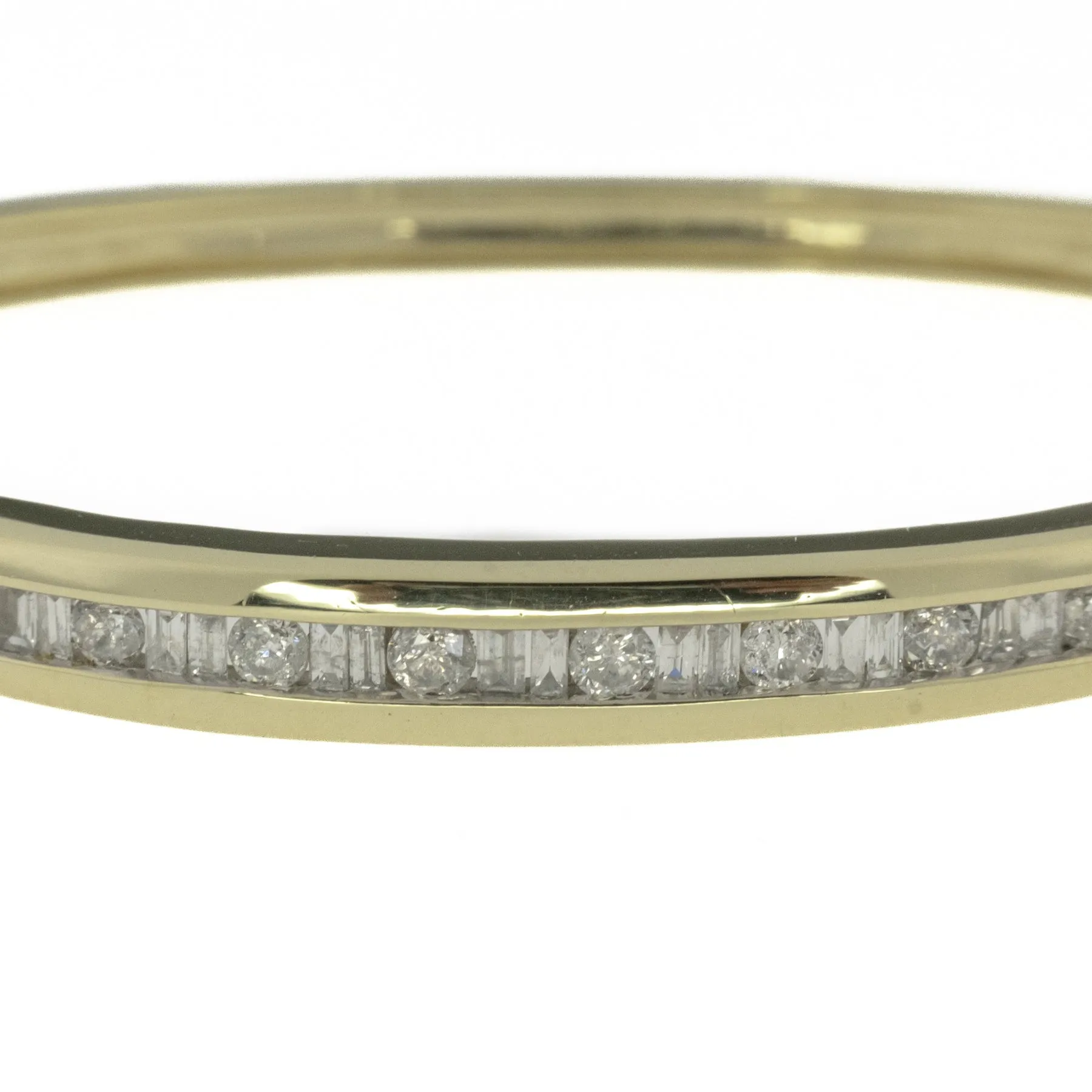 1.80ctw Round & Baguette Diamond Bangle 6.75" Bracelet in 10K Yellow Gold