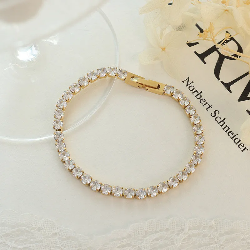 18K Gold-Plated Zircon Bracelet with Titanium Steel Claw Buckle