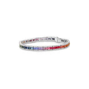 18K White Gold Rainbow Sapphire Tennis Bracelet