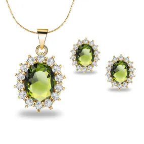 18K Yellow Gold Created Peridot Round 2 Carat Oval Necklace Plated 18 inch