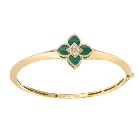 18K Yellow Gold Flower Bangle with Malachite and Diamonds