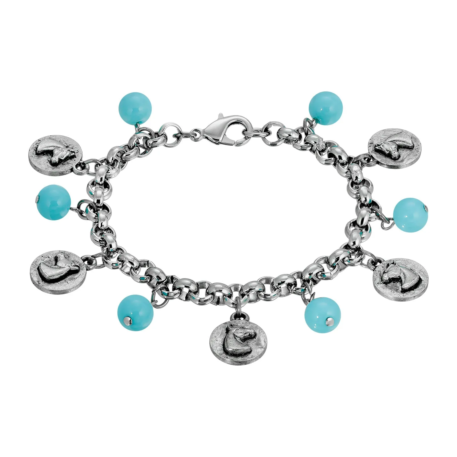 1928 Jewelry&reg; Silver Tone Turquoise Horse Charm Bracelet