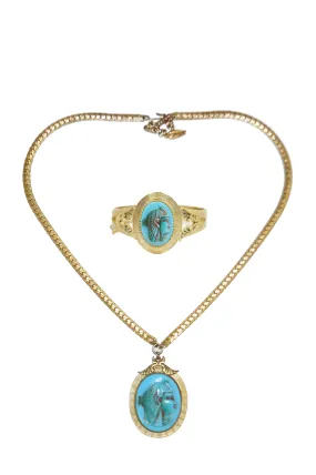 1970s Whiting & Davis Egyptian Revival Isis Cameo Necklace and Bracelet