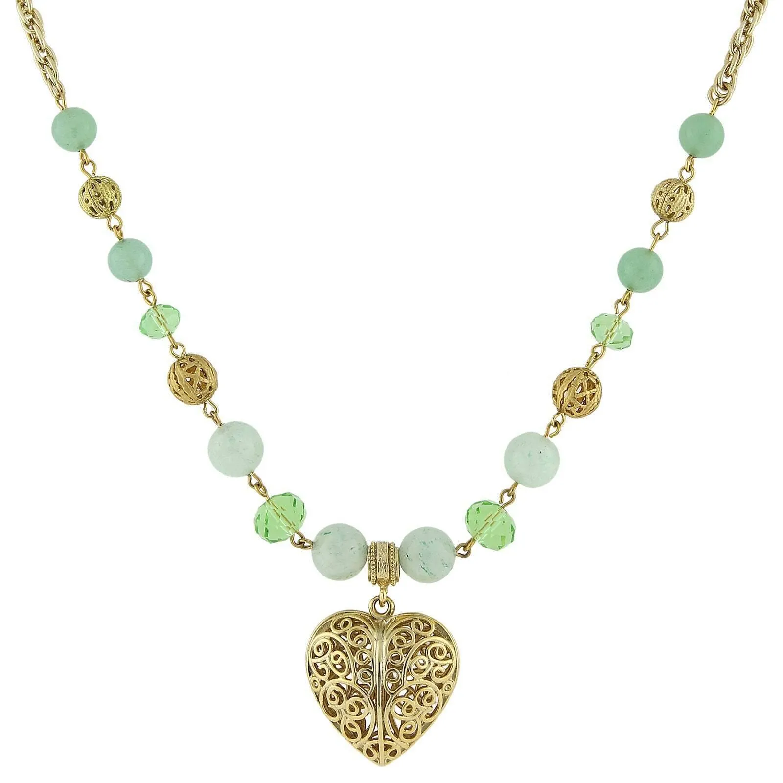 2028 Jewelry Gemstone Filigree Heart Pendant Necklace 16"   3" Extender