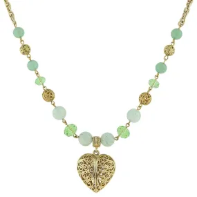 2028 Jewelry Gemstone Filigree Heart Pendant Necklace 16"   3" Extender