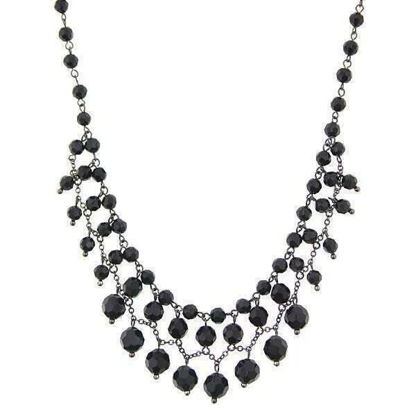 2028 Jewelry Jet Black Beaded Draped Necklace 16"   3" Extender