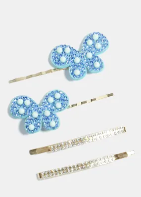 4 Piece Rhinestone & Butterfly Hair Pins