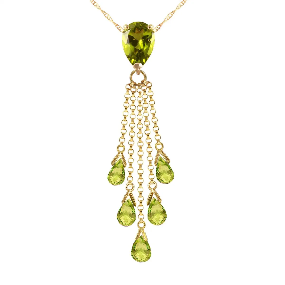 7.5 Carat 14K Solid Yellow Gold Necklace Briolette Peridot