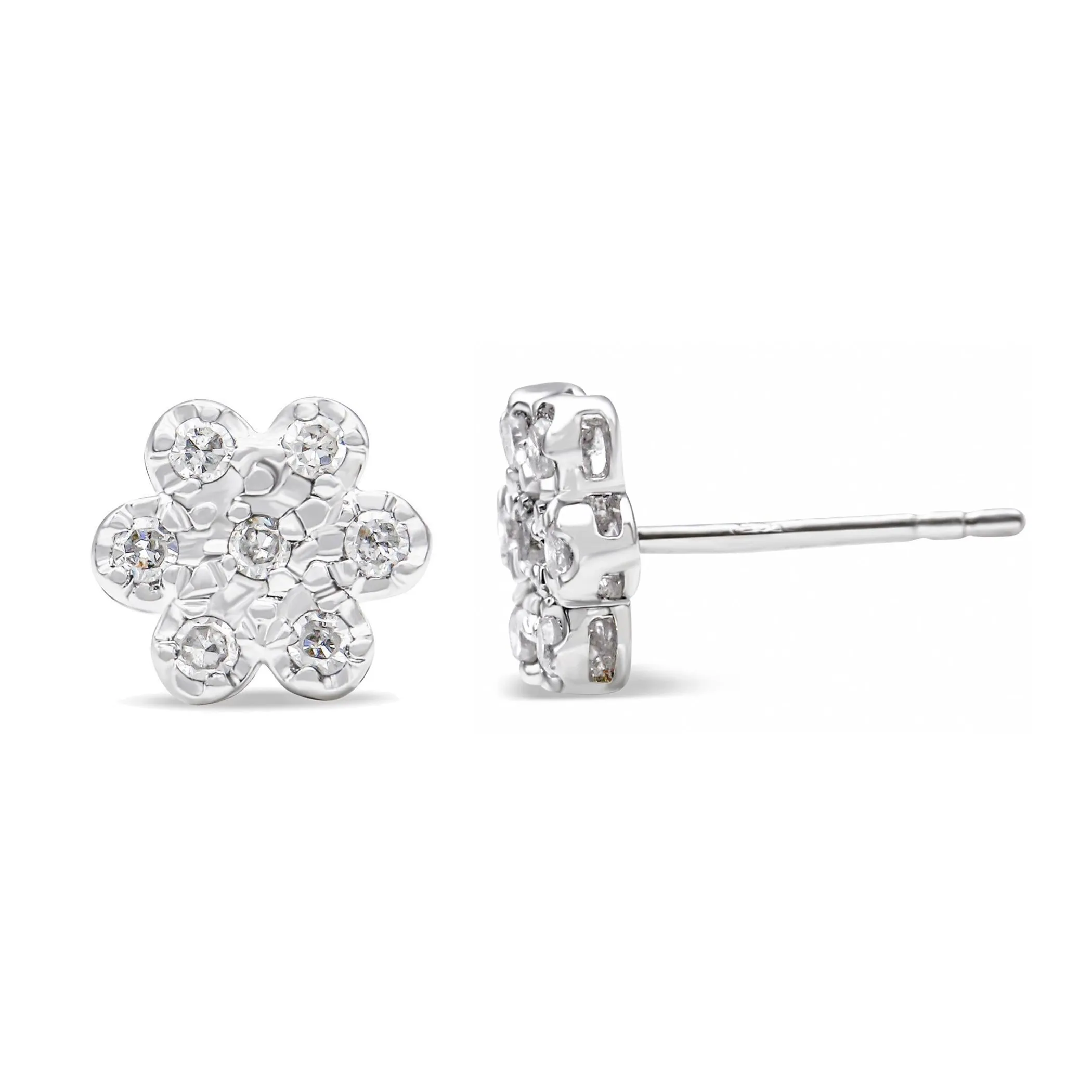 .925 Sterling Silver 1/4 Cttw Diamond Floral Cluster Stud Earring (I-J Color, I2-I3 Clarity)