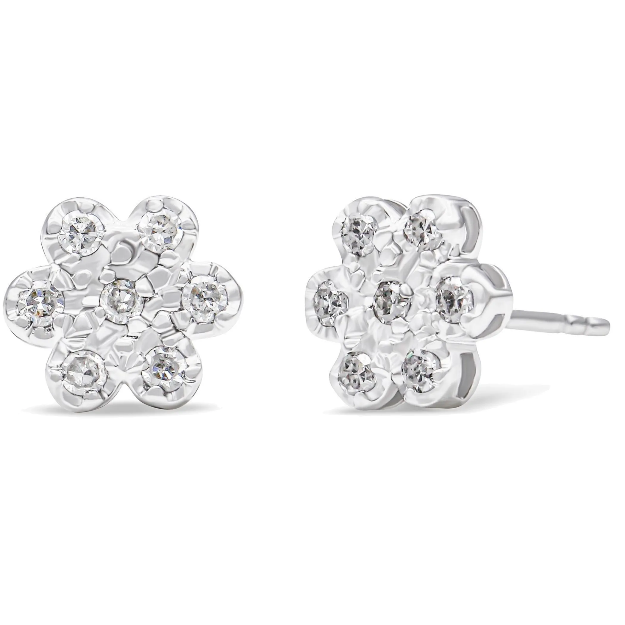 .925 Sterling Silver 1/4 Cttw Diamond Floral Cluster Stud Earring (I-J Color, I2-I3 Clarity)