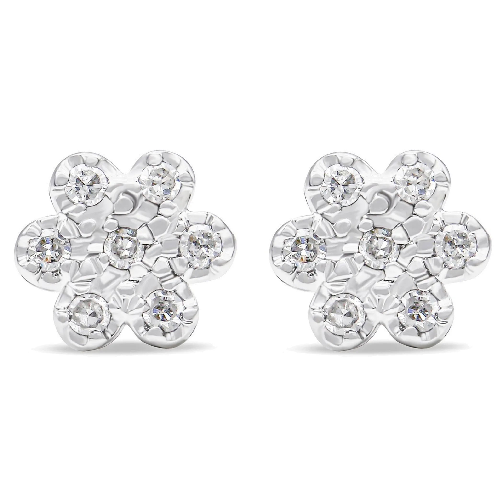 .925 Sterling Silver 1/4 Cttw Diamond Floral Cluster Stud Earring (I-J Color, I2-I3 Clarity)