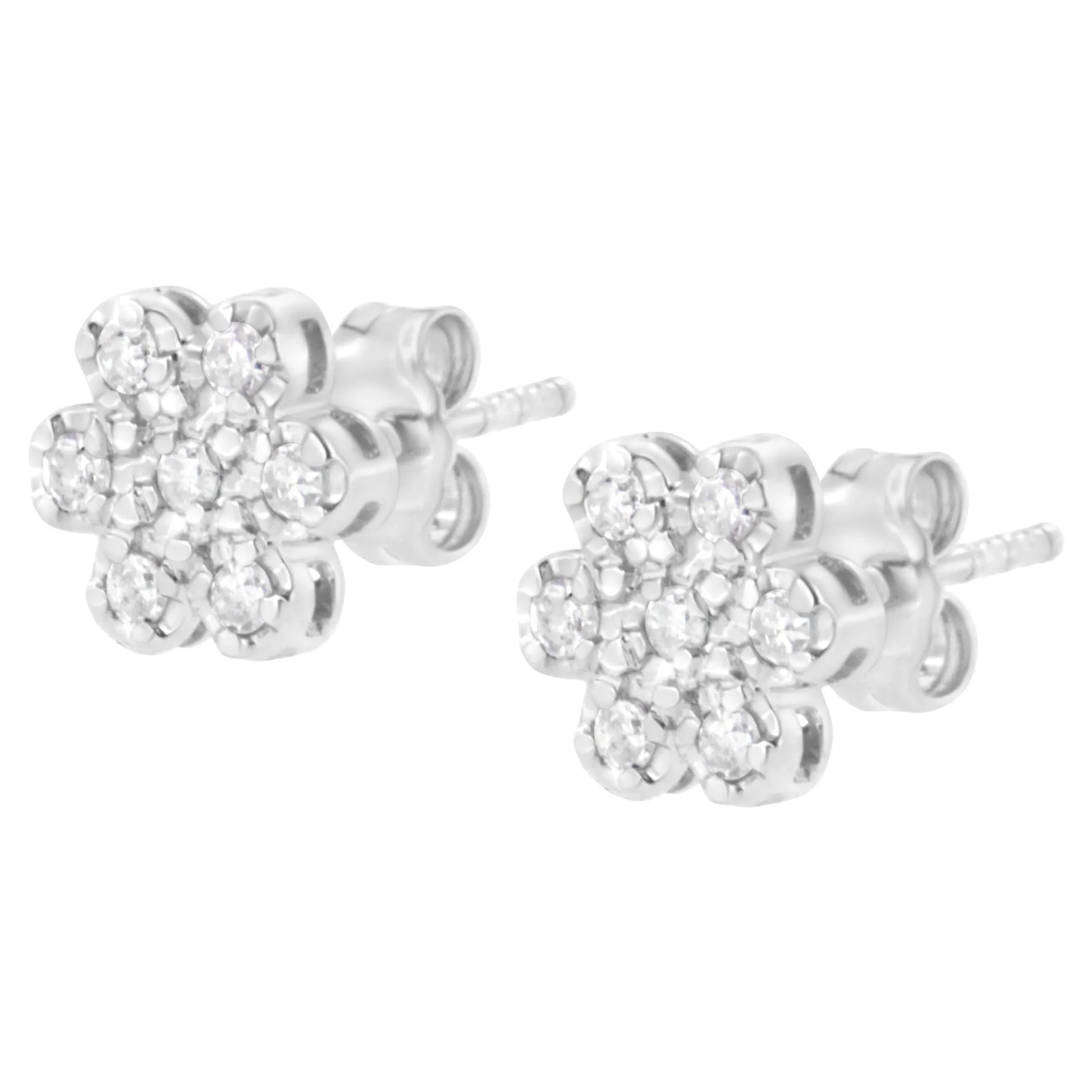 .925 Sterling Silver 1/4 Cttw Diamond Floral Cluster Stud Earring (I-J Color, I2-I3 Clarity)