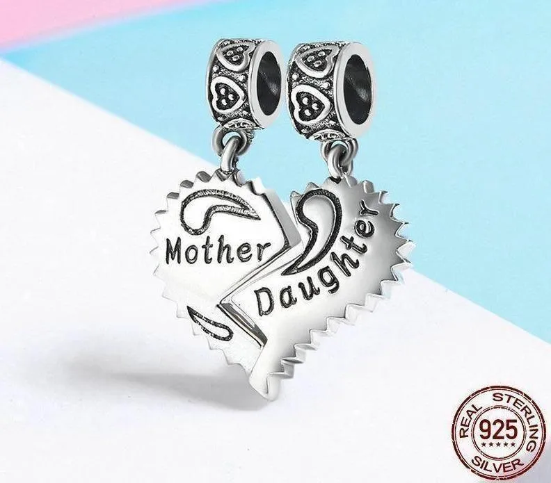 925 Sterling Silver Mother and Daughter Love Forever Pendant Charm Jewelry Without Chain