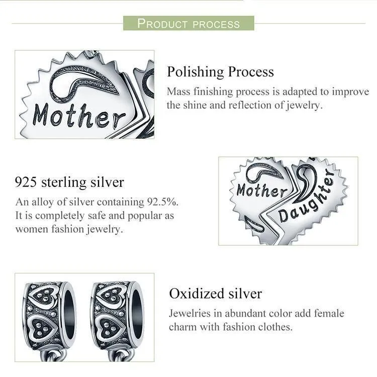 925 Sterling Silver Mother and Daughter Love Forever Pendant Charm Jewelry Without Chain