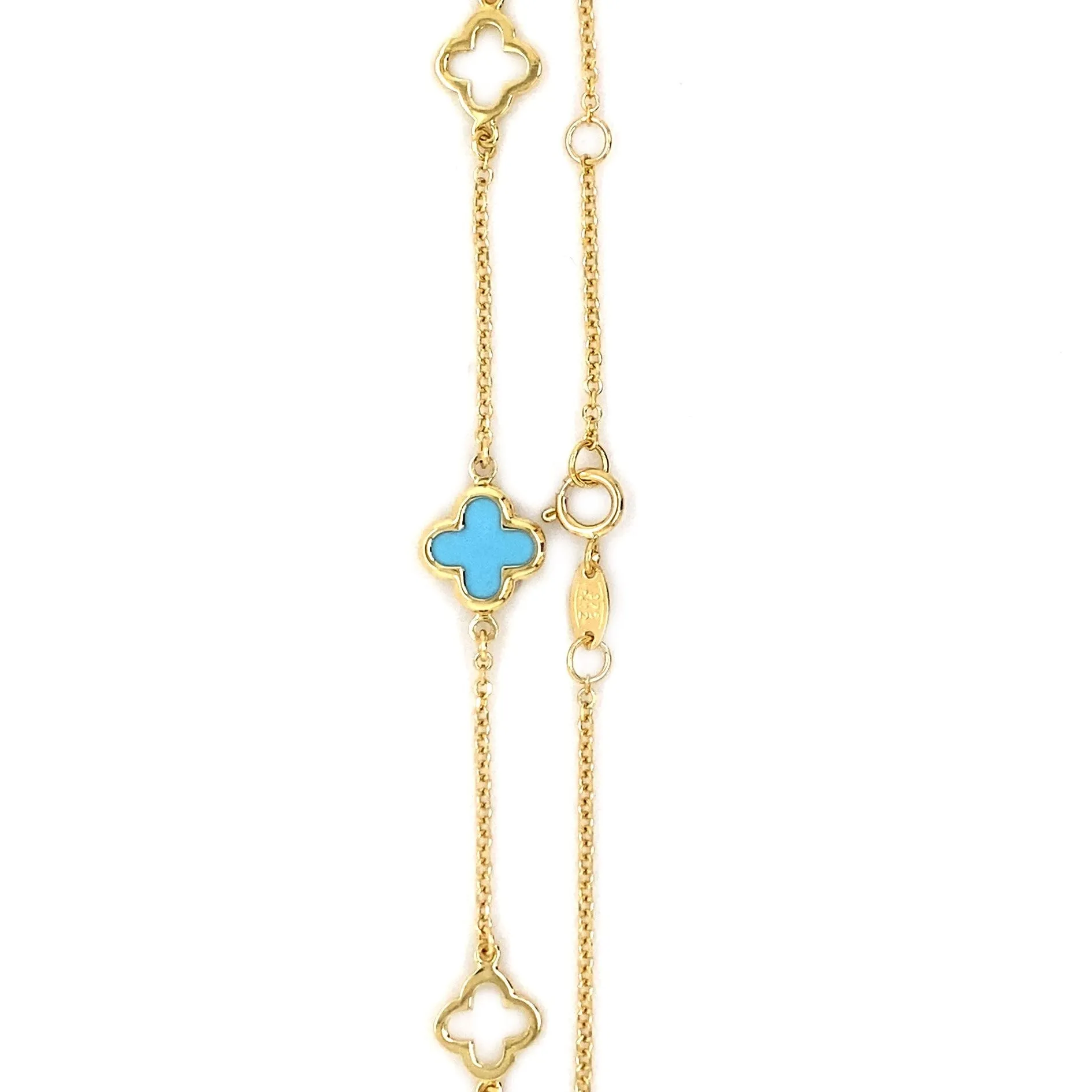 9ct Gold 3 Station Turquoise Clover/Quatrefoil Bracelet