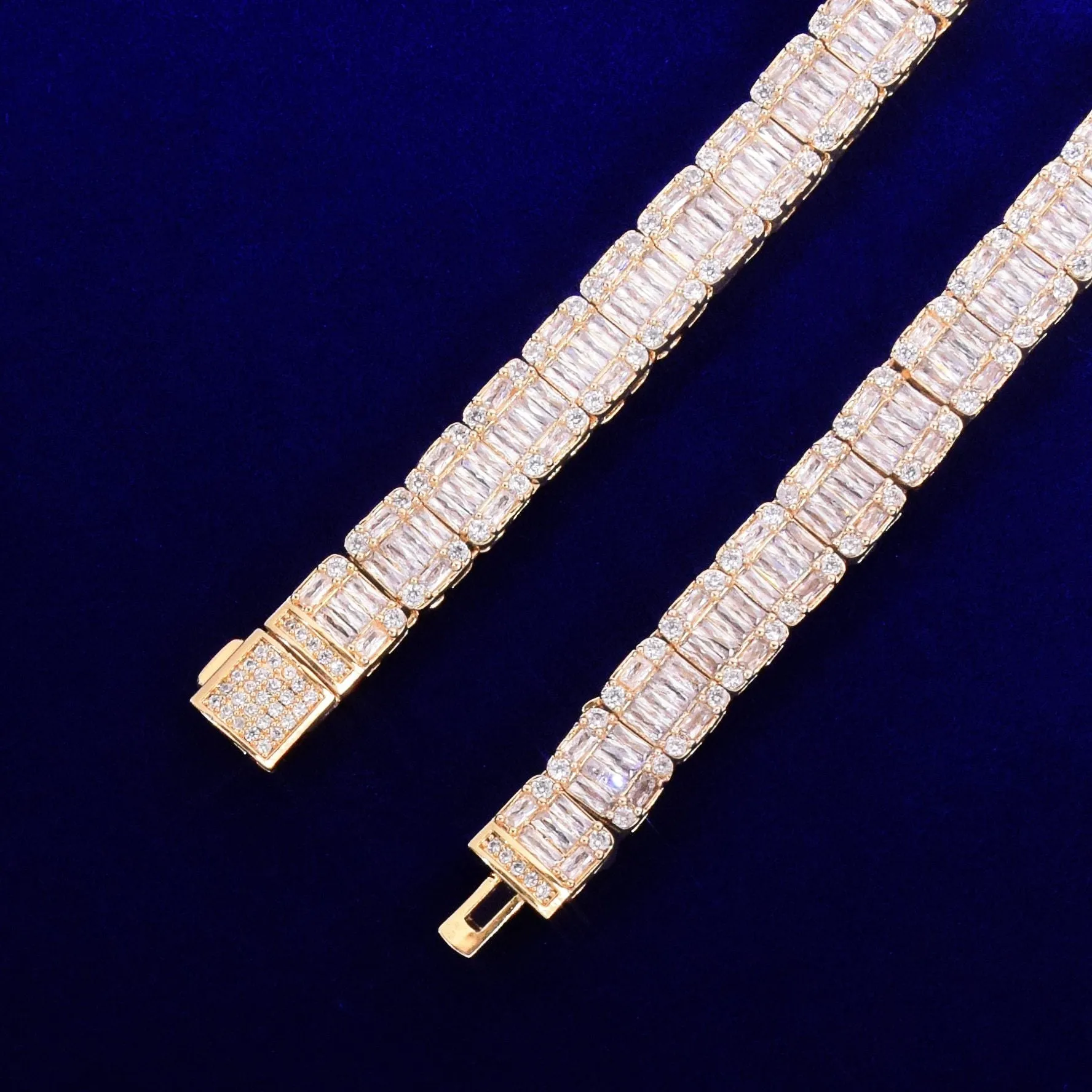 9MM Baguette Zirconia Square Necklace Chain Men's Hip Hop Link Gold Color Copper Bling Fashion Rock Jewelry