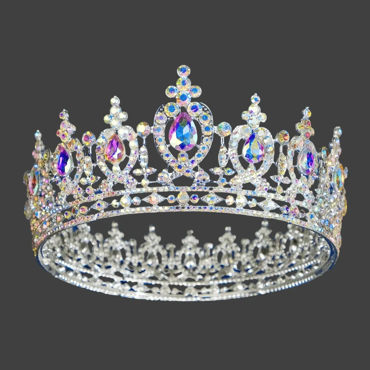 AB Crystal Rhinestone Full Round Crown Hair Accessory