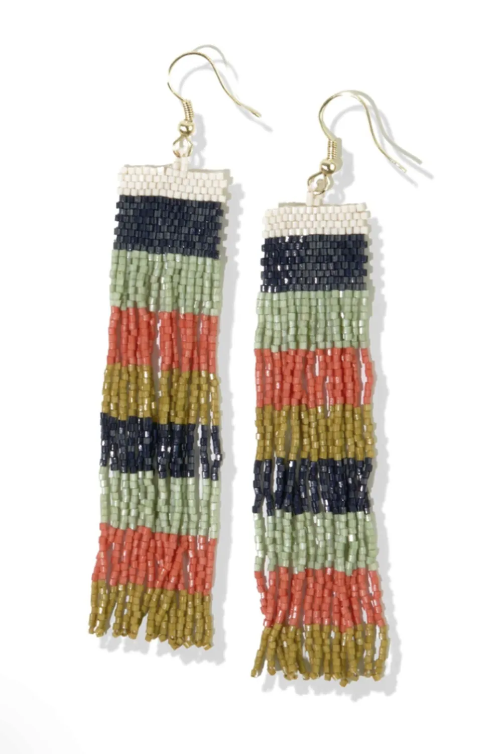 Ada Color Block Beaded Fringe Earring - Coral