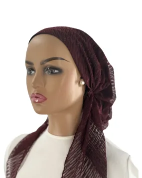 Ahead Burgundy Hairpin Lace Israeli Style Long Tails Pre-Tied Bandanna