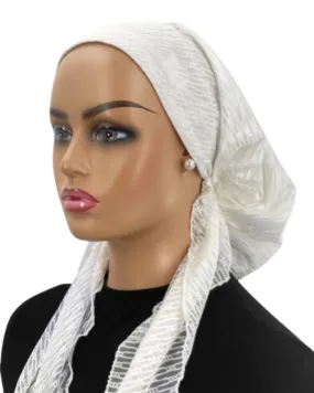 Ahead White Hairpin Lace Versatile Style Long Tails Open Back Pre-Tied Bandanna