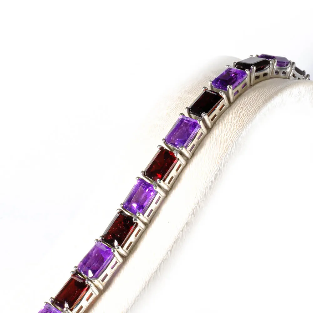 Amethyst Garnet (Lal) Gemstone Silver Bracelet SCB-009