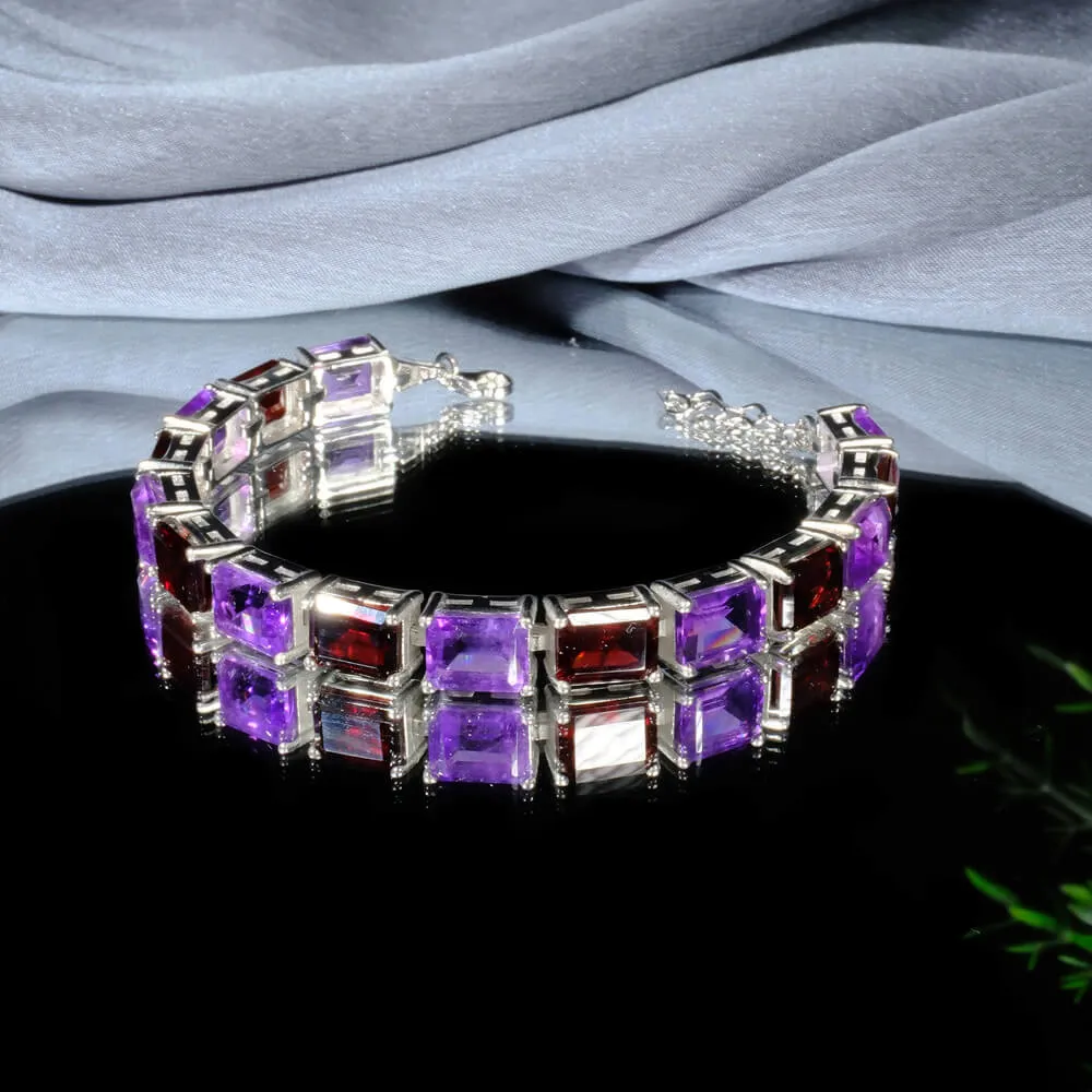 Amethyst Garnet (Lal) Gemstone Silver Bracelet SCB-009