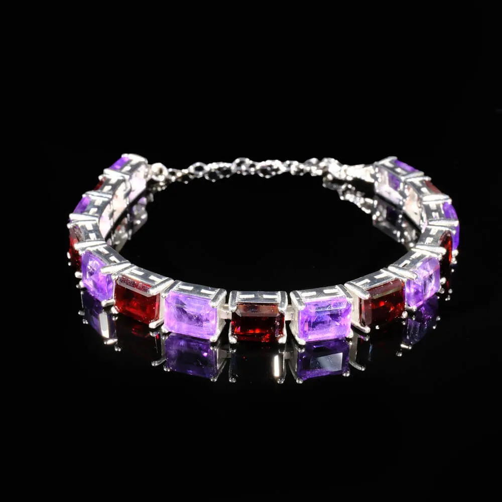 Amethyst Garnet (Lal) Gemstone Silver Bracelet SCB-009